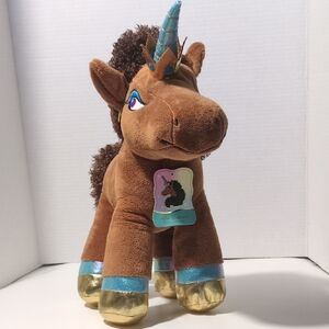 Afro Unicorn Brown Plush with Gold and Blue Details